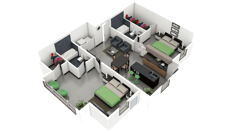 2-bed, 2-bath Olde Kensington apartment floor plan layout