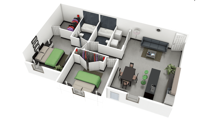 2-bed, 2-bath Philadelphia apartment floor plan layout