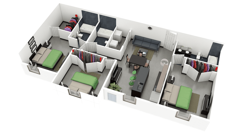 3-bed, 2-bath floor plan layout near Northern Liberties